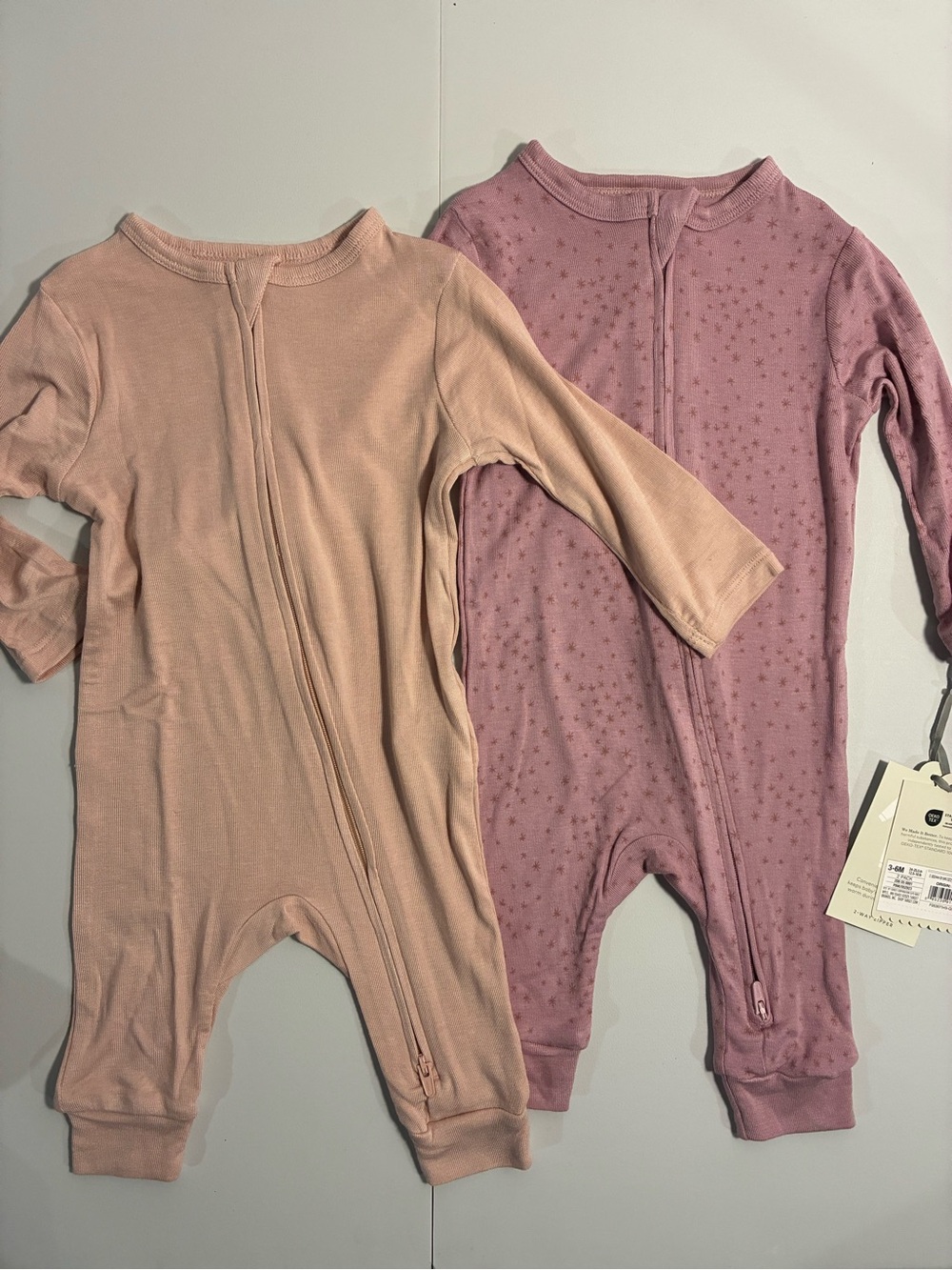 cloud island Two-Pack Zip One-Piece Set - Blush & Mauve Star